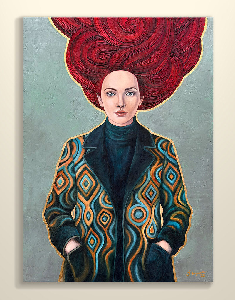 W szmaragdowym płaszczu - Oryginalny Obraz - 70x100 cm